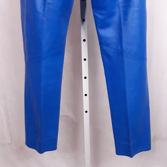 VINTAGE Vakko High-Rise Leather Pant S 4-6 Bright Blue - Picture 7 of 11